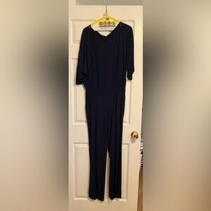 Diane Von Furstenberg Dark Blue Cape Sleeve Jumpsuit
